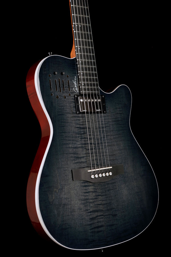 Godin A6 Ultra Denim Blue Flame Hybrid Acoustic Electric Guitar 